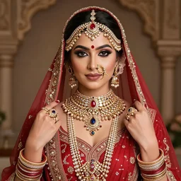 A portrait of a beautiful indian princess, extremely detailed, intricate jewellery, symmetric,