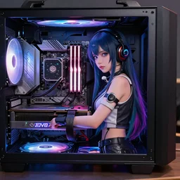 gaming pc as anime girl, technology, highly detailed, masterpiece, art by bastien grivet and darwin cellis and jan urschel