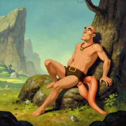 Sisyphus taking a break, fantasy art