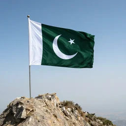A flag of Pakistan on a mountain peak