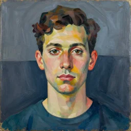 a portrait a very ordinary person, by Fairfield Porter, acrylic painting, flat bold color, facing front, anatomically correct, beautiful perfect face, sharp focus, Highly Detailed, 8k, HD, abstract