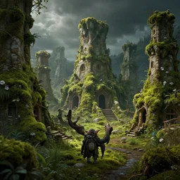 a moss goblin village, dramatic lighting, cinematic, establishing shot, extremely high detail, foto realistic, cinematic lighting, post processed, concept art, high details, cinematic, 8k resolution, beautiful detailed, photorealistic, digital painting, artstation, concept art, smooth, sharp focus, artstation trending, octane render, unreal engine