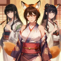 A beautiful anime digital concept portrait of a beautiful, shapely woman with fox ears wearing a kimono, by Stanley Artgerm Lau, WLOP, Rossdraws, LeraPi, and Sakimichan, trending on ArtStation, deviantart, SFW version