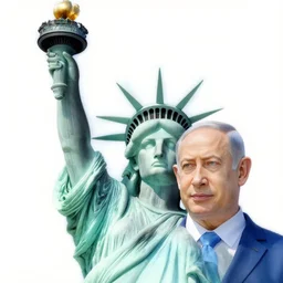 the statue of liberty looking like benjamin netanyahu, hand drawn, hq