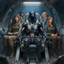epic professional digital art of genetically modified humanoid crow sitting in pilot seat of spacecraft, painted, mysterious, cinematic, publicity shot, detailed, intricate, grand, leesha hannigan, wayne haag, reyna rochin, ignacio fernandez rios, mark ryden, van herpen, artstation, cgsociety, stunning, gorgeous, pixiv, wlop, epic