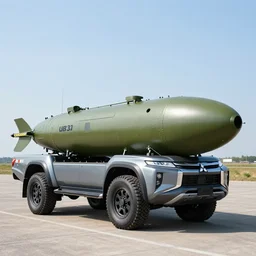 wideshot of a UB-32 rocket pod mounted on a Mitsubishi Triton, highly detailed, 4k photo, shot with sony alpha