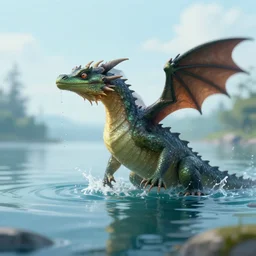 a water dragon emerging from the great lakes, dripping with water particles. trending on artstation. drawn by dan volbert, albert bierstadt, and james gurney digital art. blurry. out of focus. ultra wide shot