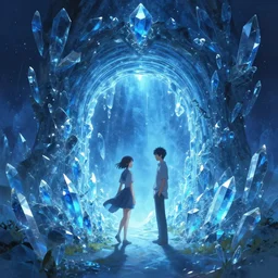 an interedimensional doorway made of blue crystal, a fantasy digital painting by makoto shinkai and james gurney, trending on artstation, highly detailed