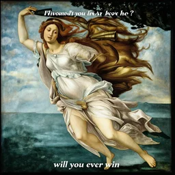 rhiannon rings like a bell through the night and wouldn't you love to love her? takes to the sky like a bird in flight and who will be her lover? all your life you've never seen woman taken by the wind would you stay if she promised you heaven? will you ever win?, inspired by sandro botticelli