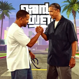 will smith slapping obama with a flip - flop, in the style of gta 5 cover art