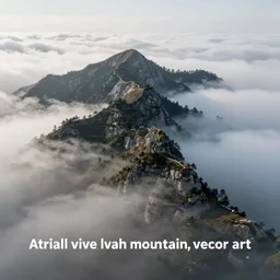 “ aerial view of a mountain, fog on the ground, vector art ”