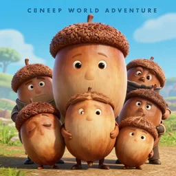 round antropomorphic acorn world adventure movie, cerebri movie poster, by nuri iyem, james gurney, james jean, greg rutkowski, anato finnstark. pixar. hyper detailed, 5 0 mm, award winning photography, perfect faces