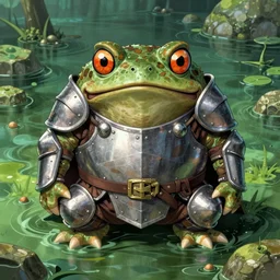 toad goblin, wearing armour, swamp, symmetrical, highly detailed, digital art, sharp focus, trending on art station, kentaro miura manga art style