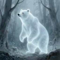 ghostly animal spirit, transparent bear, phantom, ghostlike, ghostly forest, byilya kuvshinov and rossdraws and greg rutkowski and justin gerard, artstation, deviantart, cgsociety