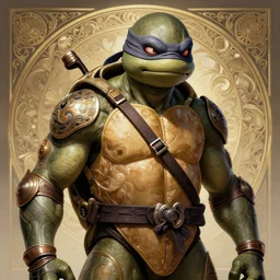 portrait of ninja turtle, streampunk!! muscular, intricate, elegant, highly detailed, digital painting, artstation, concept art, smooth, sharp focus, illustration, art by artgerm and greg rutkowski and alphonse mucha