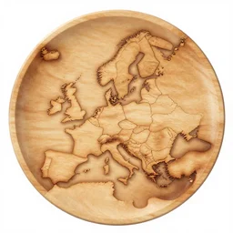 map of Europe burned into a wooden plate