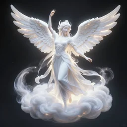 glowing cloud, goddess angel of tranquility. hyper detailed, character concept, full body, dynamic pose, intricate, lineart, cerpuscular rays, lily flowers. by yoshitaka amano, alfons mucha and makoto shinkai. 8 k