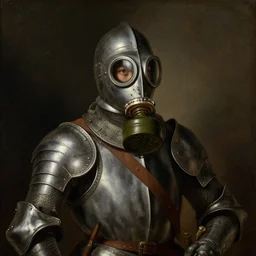 portrait painting of a medieval knight soldier wearing gas mask by George Stubbs, renaissance painting, oil painting, old master