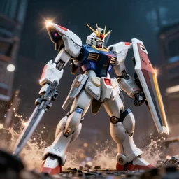 gundam in gears of war legends of runeterra, splash art, movie still, cinematic lighting, ray tracing, octane render, long lens, shallow depth of field, bokeh, anamorphic lens flare, 8 k, hyper detailed, 3 5 mm film grain