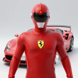 Tokusatsu character based on Ferrari, red body, Ferrari logo on it's chest, unreal engine, 3D model