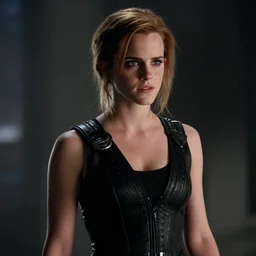 a cinematic still of Emma Watson as The T-1000 . Terminator 2 Judgement Day.