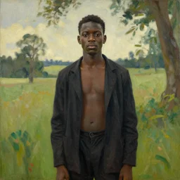 a portrait of a character in a scenic environment by Ernest Cole