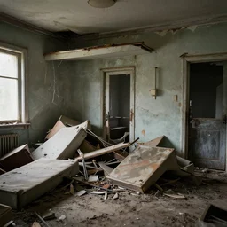 a beat down crackden with broken furniture and stains. the house is in terrible shape and smells horid, professional photography