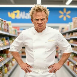 angry gordon ramsey standing in a walmart