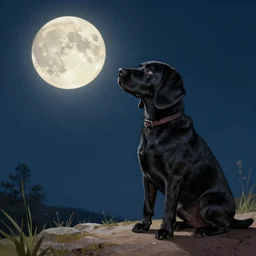 highly detailed illustration of black beagle watching the moon