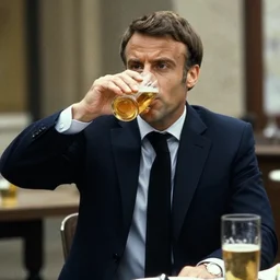Emmanuel Macron drinking beers in American Psycho (1999)