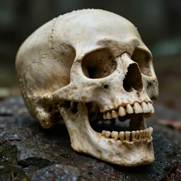 a wet skeleton skull rock with its mouth opened, photo realistic, 4 k