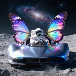 an astronaut sitting inside a supercar on the moon, butterfly winged doors, in water, vaporwave light, galaxy in background, 4 k, trending on artstation, award winning, photorealistic, volumetric lighting, octane render,