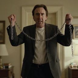nicholas cage wants to hurt me with two chains in his apartment because he thinks i shot his got but i didn't and i actually just had this dream