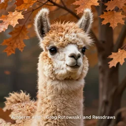 beautiful digital painting of anthro llama, orange oak leaves, D&D, fantasy, intricate, anthro, cinematic lighting, highly detailed, digital painting, Artstation, anthro concept art, smooth, sharp focus, illustration, llama art by Artgerm and Greg Rutkowski and Rossdraws
