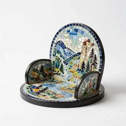 mosaic coat rack, studio product photography, isolated on a pure white background, centered, entire object in frame, sharp focus, soft studio lighting