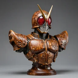 high intricate bust of an kamen rider 1 9 8 9 carved from wood in baroque style, studio light, maria panfilova, andrea savchenko, mike kime, ludovic plouffe, qi sheng luo, oliver cook, trending on artstation