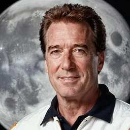 Arnold Schwarzenegger on the moon, publicity portrait photograph