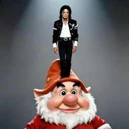Michael Jackson standing on a dwarf's head