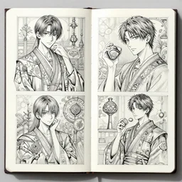sketchbook pages, magnificent, medium shot, details, sharp focus, elegant, highly detailed, illustration, by akihiko yoshida and wlop, intricate, beautiful, trending artstation, pixiv, digital art