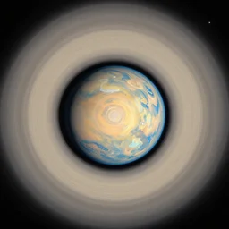 planet surrounded by wide circles, seen from above, painted by greg rutkowski