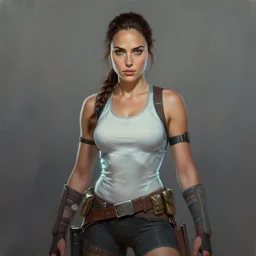 full portrait painting, gal gadot in outfit of tomb raider, gloomhaven, luminescent, fantasy, intricate, elegant, highly detailed, luminescent, octane render aesthetic, matte painting, digital art, concept art, sharp focus, illustration, art by lawren harris and a. j. casson, artgerm and greg rutkowski and alphonse mucha