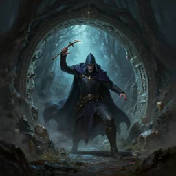 mage opening a portal to an evil realm. fantasy, digital painting, hd, detailed.
