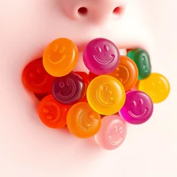 naturally colored smile gummies, trending on artstation, anime style 4 k