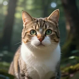 portrait of a cat in a forest, by kawacy, trending on artstation, sunlight, trending on pixiv, bokeh, furry art, anime, dramatic lighting