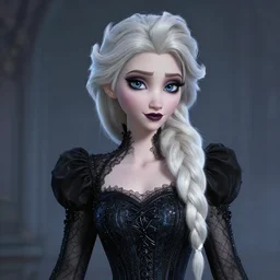a beautiful hyperrealistic digital illustration of gothic elsa, shoulder length hair, gothic princess, artgerm, ilya kuvshinov