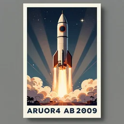 poster art of a retro rocket launching. retro space art.