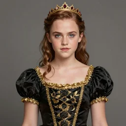 annasophia robb emma watson portrait as young princess, black and golden dress, intricate, elegant, highly detailed, digital painting, artstation, concept art, sharp focus, illustration, art by aleksi briclot, rutkowski