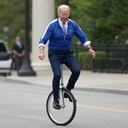 a photograph of joe biden riding a unicycle