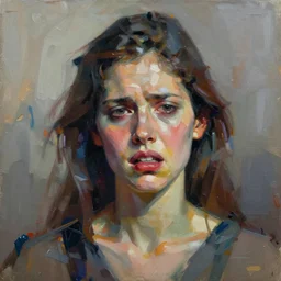 paint an original disgustful abstract expressionism masterpiece portrait of a human female, in the style of sd ai and beauford delaney, digital art, muted textured colors