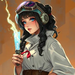 scientist girl, anime, magical girl, pixiv, sharp, detailed, high quality, by greg rutkowski, artgerm, alphonse mucha